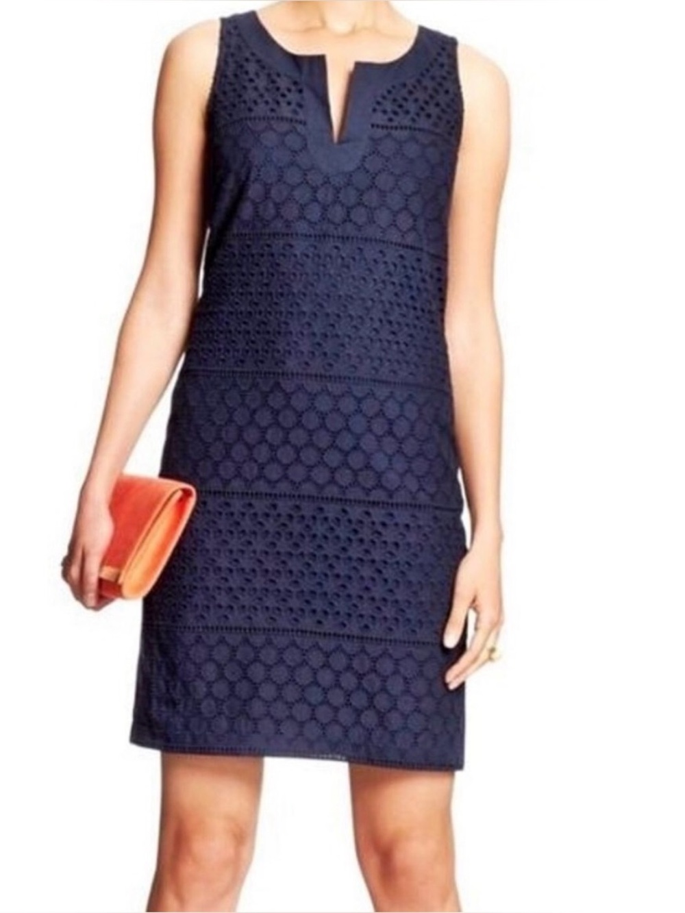 Banana Republic Factory Navy Sleeveless Eyelet Shift Dress